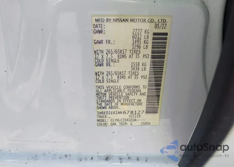 2022 Nissan Frontier Sv 4X4 из США, поврежденный, VIN 1N6ED1EK1NN678127